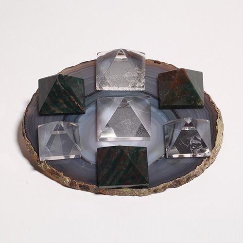 백수정 + 블러드 스톤 피라미드칠성진아게이트 슬라이스 받침대 11.4cmCrystal Fantasy
